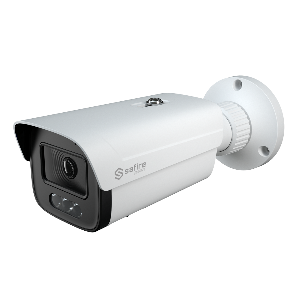 Safire Smart - Telecamera Bullet IP gamma I1 con Deterrenza attiva - Risoluzione 8 Megapixel (3840x2160) - Ottica 2.8-12 mm | MIC; Speaker | Dual light 50m - IA: Classificazione di persone e veicoli - Waterproof IP67 | PoE (IEEE802.3af)