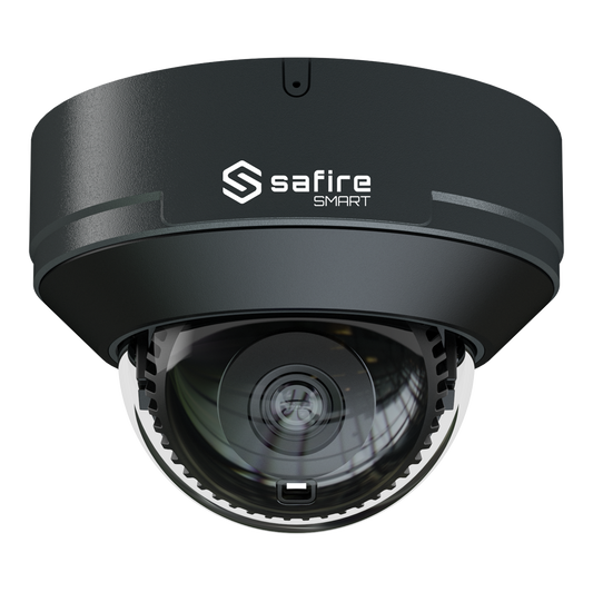 Safire Smart - Telecamera Dome IP gamma E1 Intelligenza Artificiale - Risoluzione 4 Megapixel (2566x1440) - Ottica 2.8 mm | Microfono integrato | IR 30m - IA: Classificazione di persone e veicoli - Waterproof IP67; IK10 | PoE (IEEE802.3af)