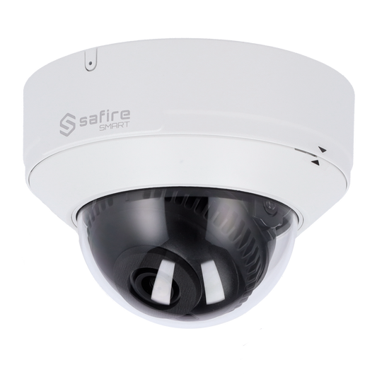 Safire Smart - Telecamera Dome IP gamma E1 Intelligenza Artificiale - Risoluzione 4 Megapixel (2566x1440) - Ottica 2.8 mm | Microfono integrato | IR 30m - IA: Classificazione di persone e veicoli - Waterproof IP67; IK10 | PoE (IEEE802.3af)