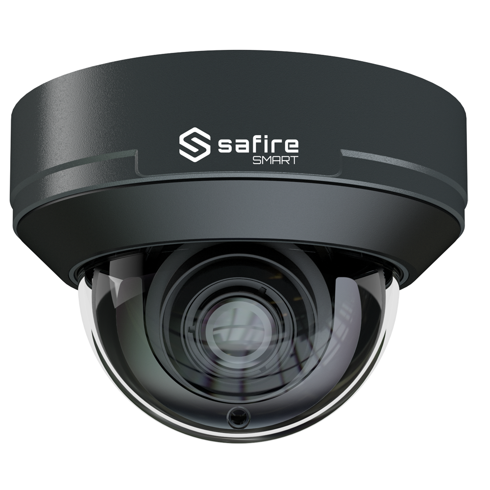 Safire Smart - Telecamera Dome IP gamma E1 Intelligenza Artificiale - Risoluzione 4 Megapixel (2566x1440) - Ottica Motorizzata 2.8~12mm | Microfono | IR 50m - IA: Classificazione di persone e veicoli - Waterproof IP67 e IK10 | PoE (IEEE802.3af)