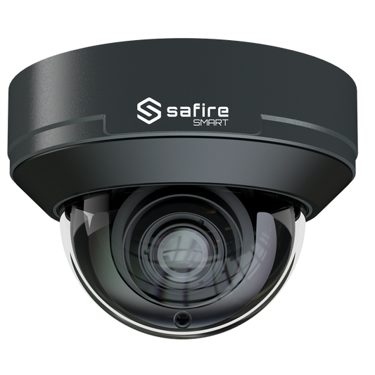 Safire Smart - Telecamera Dome IP gamma E1 Intelligenza Artificiale - Risoluzione 4 Megapixel (2566x1440) - Ottica Motorizzata 2.8~12mm | Microfono | IR 50m - IA: Classificazione di persone e veicoli - Waterproof IP67 e IK10 | PoE (IEEE802.3af)