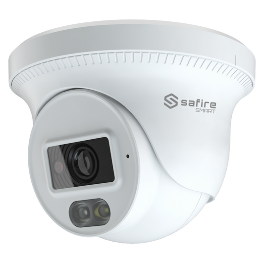 Safire Smart - Telecamera Turret IP gamma B1 - Risoluzione 4 Megapixel (2566x1440) - Ottica 2.8 mm | Rilevamento avanzato del movimento - Doppia ottica: IR + Bianco portata 20 m | Microfono - Waterproof IP67 | PoE (IEEE802.3af)