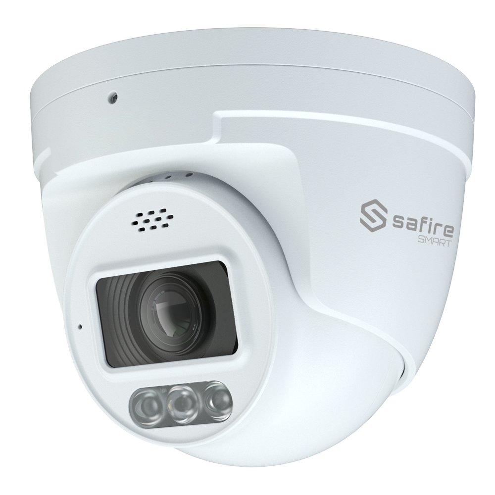 Safire Smart - Telecamera Turret IP gamma I1 con Deterrenza attiva - Risoluzione 4 Megapixel (2566x1440) - Ottica 2.8 mm | MIC; Speaker | Dual light 40m - IA: Classificazione di persone e veicoli - Waterproof IP67 | PoE (IEEE802.3af)