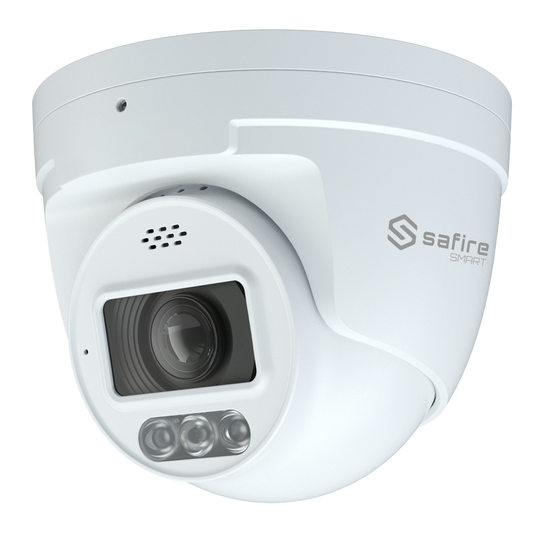 Safire Smart - Telecamera Turret IP gamma I1 con Deterrenza attiva - Risoluzione 4 Megapixel (2566x1440) - Ottica 2.8 mm | MIC; Speaker | Dual light 40m - IA: Classificazione di persone e veicoli - Waterproof IP67 | PoE (IEEE802.3af)