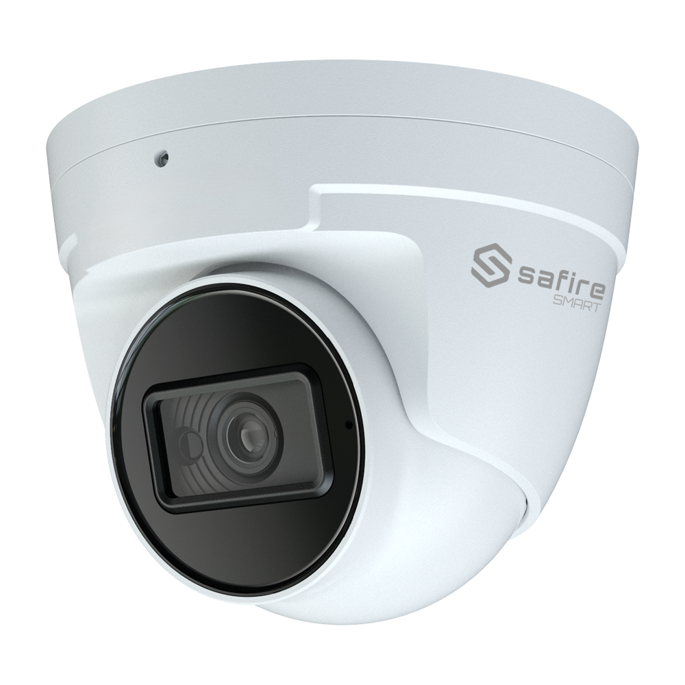 Safire Smart - Telecamera Turret IP gamma E1 Intelligenza Artificiale - Risoluzione 4 Megapixel (2566x1440) - Ottica 2.8 mm | Microfono integrato | IR 30m - IA: Classificazione di persone e veicoli - Waterproof IP67 | PoE (IEEE802.3af)