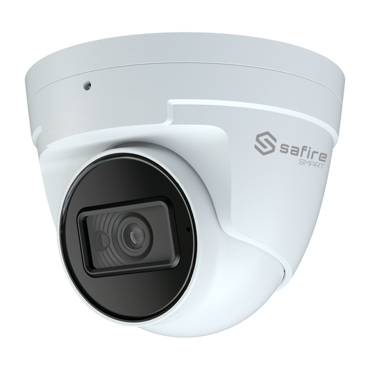 Safire Smart - Telecamera Turret IP gamma E1 Intelligenza Artificiale - Risoluzione 4 Megapixel (2566x1440) - Ottica 2.8 mm | Microfono integrato | IR 30m - IA: Classificazione di persone e veicoli - Waterproof IP67 | PoE (IEEE802.3af)