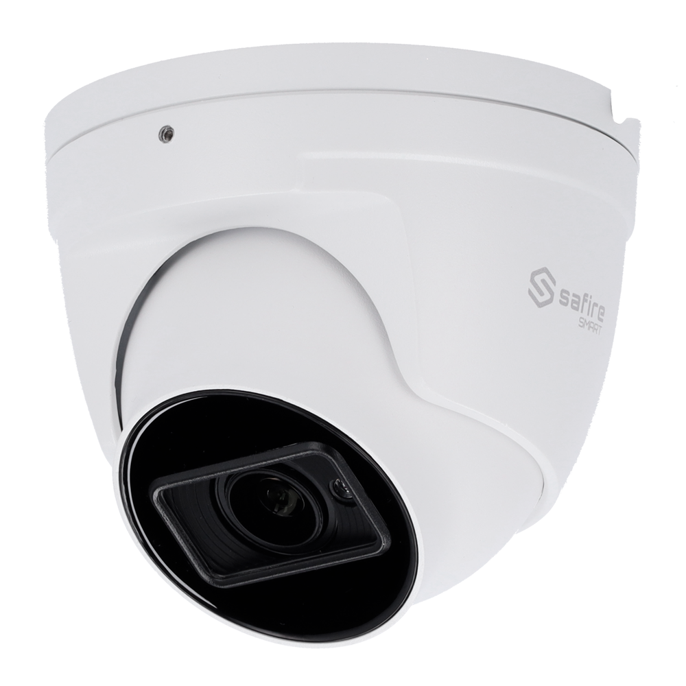 Safire Smart - Telecamera Turret IP gamma E1 Intelligenza Artificiale - Risoluzione 4 Megapixel (2566x1440) - Ottica Motorizzata 2.8~12mm | Microfono | IR 50m - IA: Classificazione di persone e veicoli - Waterproof IP67 | PoE (IEEE802.3af)