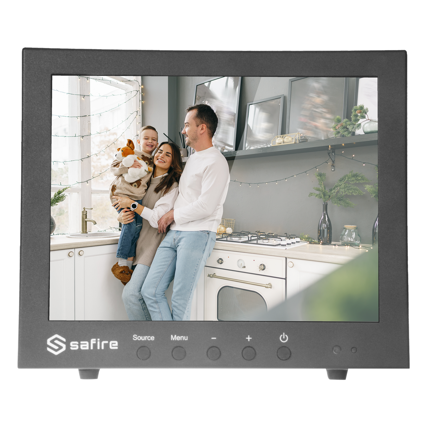 Monitor SAFIRE LED 10" - Progettato per la videosorveglianza - Formato 4:3 - VGA, HDMI, BNC loop e audio - Risoluzione 1024x768 - Altoparlanti integrati