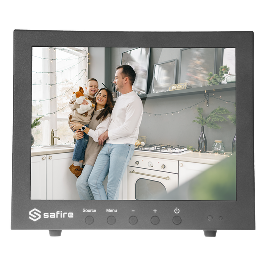 Monitor SAFIRE LED 10" - Progettato per la videosorveglianza - Formato 4:3 - VGA, HDMI, BNC loop e audio - Risoluzione 1024x768 - Altoparlanti integrati