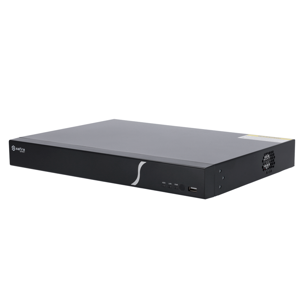 Safire Smart - Videoregistratore NVR per telecamere IP gamma B2 - 16CH video / Compressione H.265S / 2HDD - Risoluzione fino a 12Mpx / Larghezza di banda 160Mbps - HDMI 4K e VGA / Dewarping Fisheye - Riconoscimento facciale, Metadati video