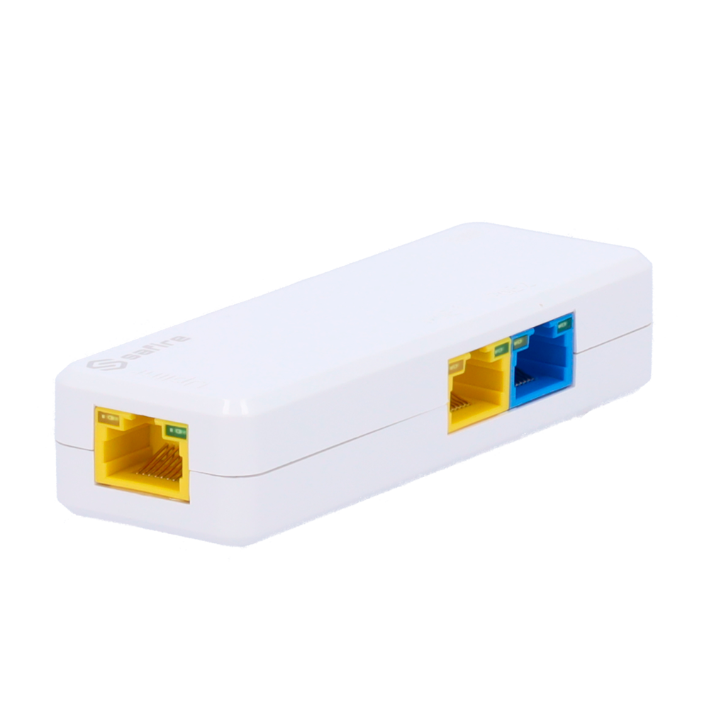 Safire Extensor PoE de Interior - Amplà­a alcance alimentacià³n PoE hasta 650 metros - 2 puertos PoE Out + 1 Uplink RJ45 PoE In - Hi-PoE IEEE 802.3 af/at/bt  - Potencia de salida mà¡xima 60 W - Velocidad 10/100 Mbps
