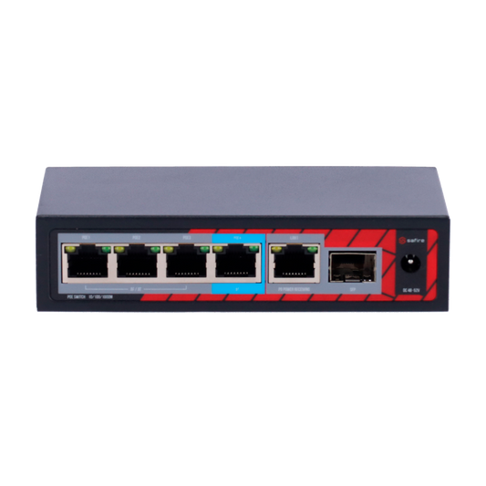 Safire Indoor POE extender Switch - Amplà­a alcance alimentacià³n POE - 4 puertos PoE + 1 Uplink RJ45 +1 SFP  - IEEE 802.3 af/at/bt - Potencia de salida mà¡xima 60 W - Puertos 10/100/1000 Mbps