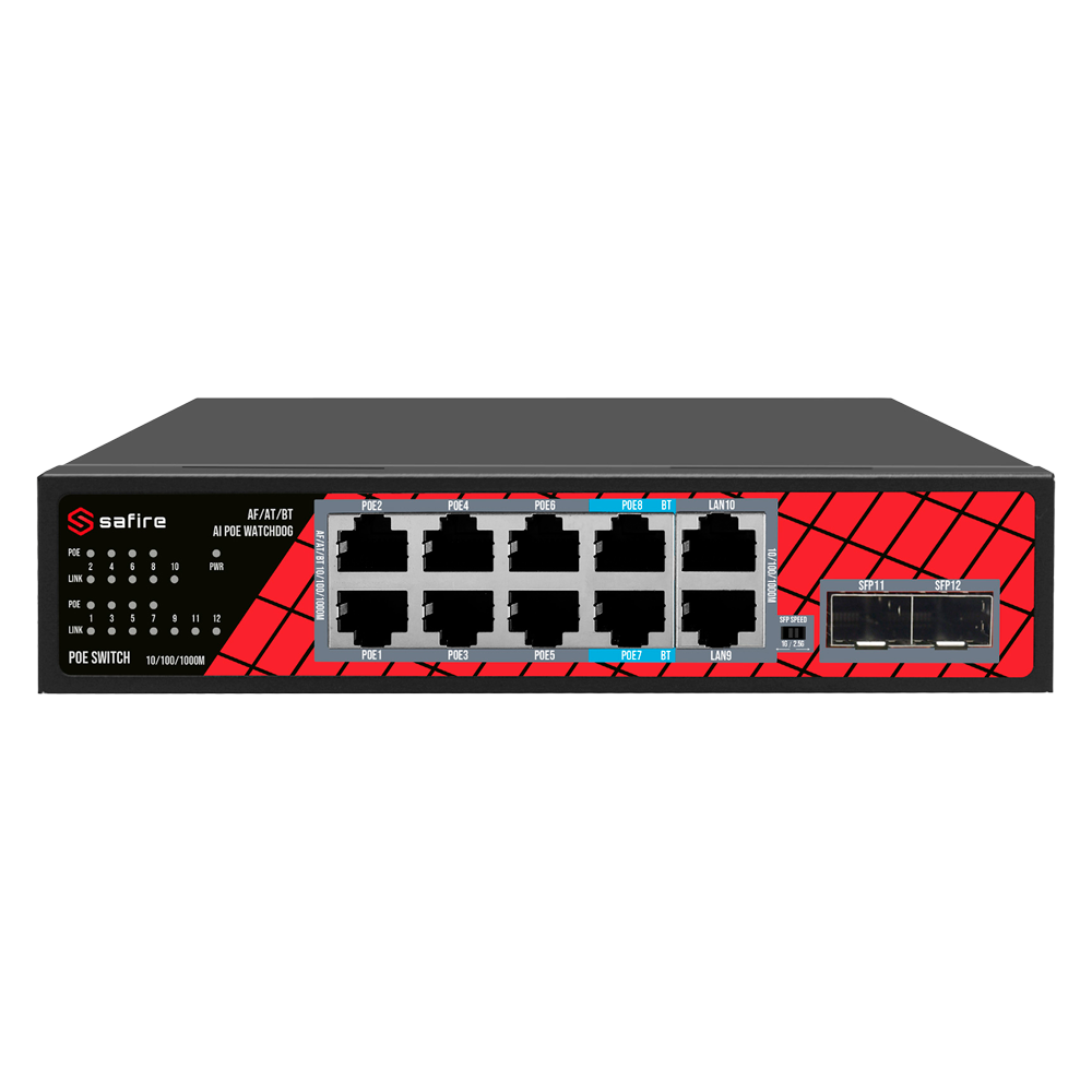 Safire - Switch PoE non gestito Gigabit - SF-SW1208HIPOE-GMF-120