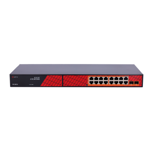 Safire Switch Hi-PoE - 16 porte PoE + 2 SFP - Velocità  porte Gigabit 10/100/1000Mbps - 14 Porte PoE+ 30W + 2 Porte Hi-PoE 60W - PoE Watchdog - Fino a 300W Potenza PoE totale