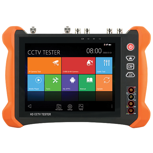 Tester TVCC Multitasking - Supporta telecamere HDTVI, HDCVI, AHD, CVBS e IP - Risoluzione del tester fino a 4K - Schermo LCD colore 8" - Batteria integrata di 7000mA - Localizzatore di cavi