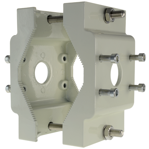 Staffa per pali/lampioni - Diametro 60~110 mm - Fissaggio su entrambi i lati - Adatto per esterni - Colore bianco - Passacavo