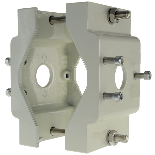 Staffa per pali/lampioni - Diametro 60~110 mm - Fissaggio su entrambi i lati - Adatto per esterni - Colore bianco - Passacavo