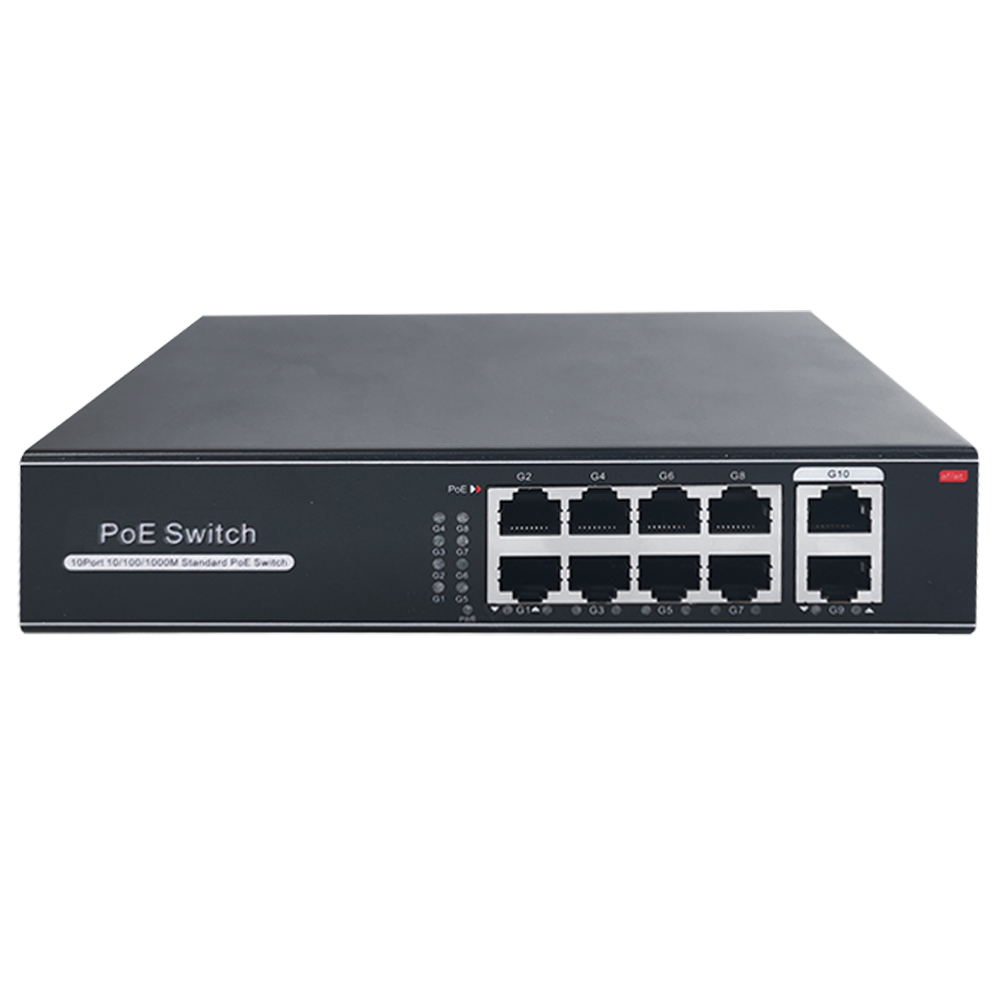Switch PoE - 8 porte RJ45 + 2 RJ45 Uplink - Velocità  della porta 10/100/1000 Mbps - 8 Porte PoE 802.3af/at fino a 30W per ogni porta - Potenza totale PoE 120W - Plug and Play