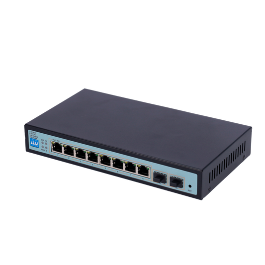 Switch PoE - 8 porte PoE Gigabit + 2 SFP Gigabit - 30 W per porta / Massimo 96W - 1 Porta Hi-PoE fino a 46W - VLAN/Port Isolation/STP/RSTP/MSTP/ACL/QoS - LACP/DHCP Snooping/IGMP Snooping/Port Mirroring