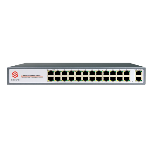 Switch PoE - 24 porte PoE + 2 Gigabit Port - Velocità  10/100 Mbps - 30 W per porta / Massimo 250W - Autonomia fino a 100m - Norma IEEE802.3at (PoE) / af (PoE+)