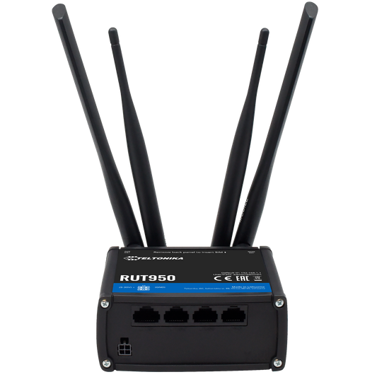 Teltonika Router 4G Industriale - 4 porte Ethernet RJ45 Fast Ethernet - Dual SIM 4G (LTE) Cat 4 fino a 150Mbps - 2x Ingressi + 2xUscita Digitali - Wi-Fi 802.11b/g/n 2.4GHz - Alloggiamento in Alluminio