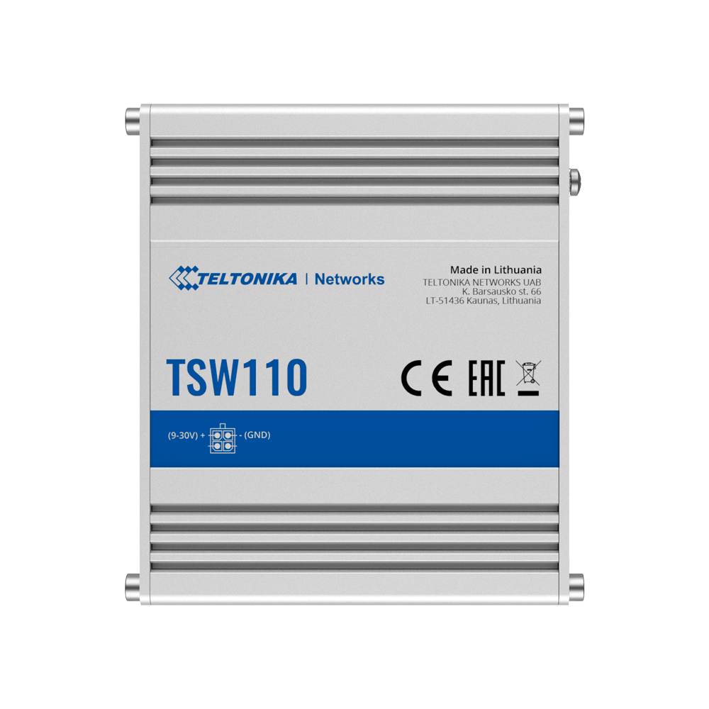 Teltonika Switch Unmanaged Industriale - 5 porte Ethernet RJ45 Gigabit - Robusto Alloggiamento in Alluminio - Plug and Play - Alimentazione DC 9 a 30V - LED di Stato