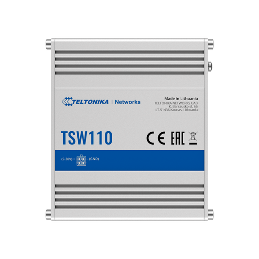 Teltonika Switch Unmanaged Industriale - 5 porte Ethernet RJ45 Gigabit - Robusto Alloggiamento in Alluminio - Plug and Play - Alimentazione DC 9 a 30V - LED di Stato