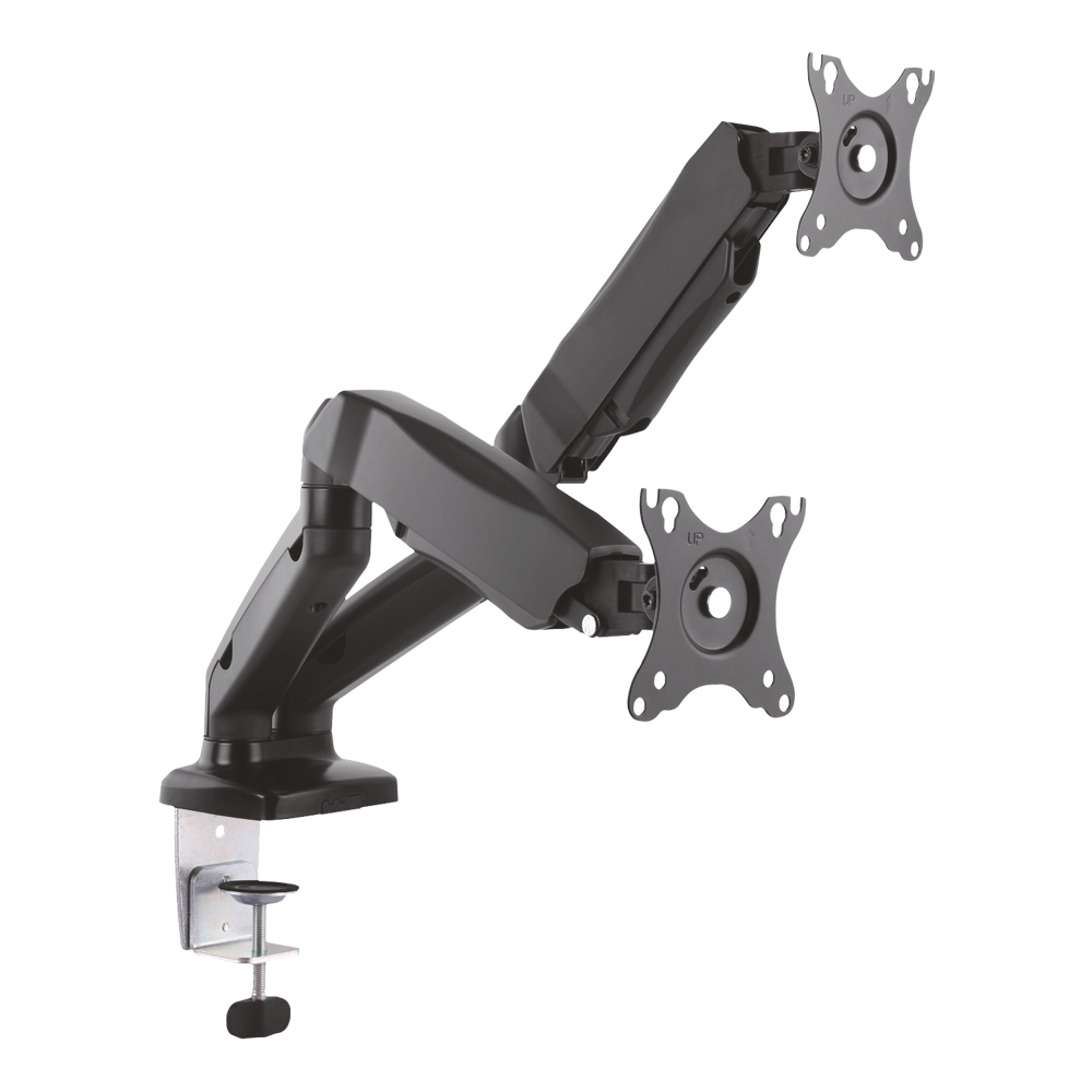 Staffa per monitor LCD - Installazione a tavolo - Inclinazione -45° ~ +90° Rotazione monitor 180° Rotazione staffa 360° - Altezza regolabile tra 160 mm e 410 mm - Carico massimo 6,5 Kg/braccio - Schermi 13"~27"