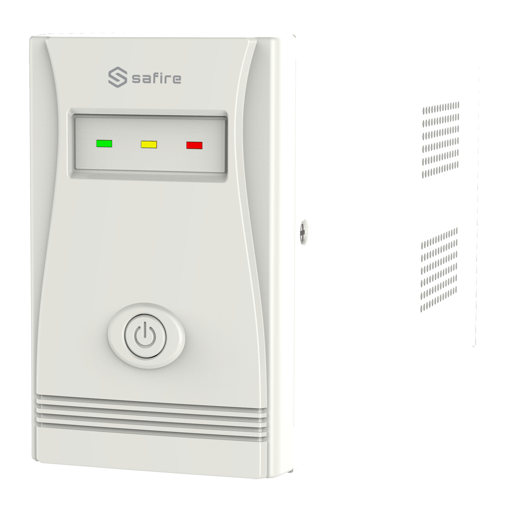 UPS monofase line-interactive  - Potenza 600VA/360W - Entrata 220~230 Vac /Uscita 220~230 Vac - Tempo di ricarica 6~8 ore - Intervallo di frequenza in ingresso 50/60 Hz -  Batteria 12V/7Ah