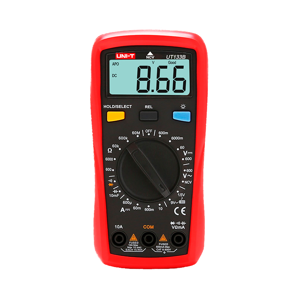 Multimetro digitale portatile - Misurazione della tensione DC e AC fino a 600V - Misura della corrente DC fino a 10A - Misurazione della resistenza e della capacitanza - Funzione NVC | Test di continuità  - Test di batteria