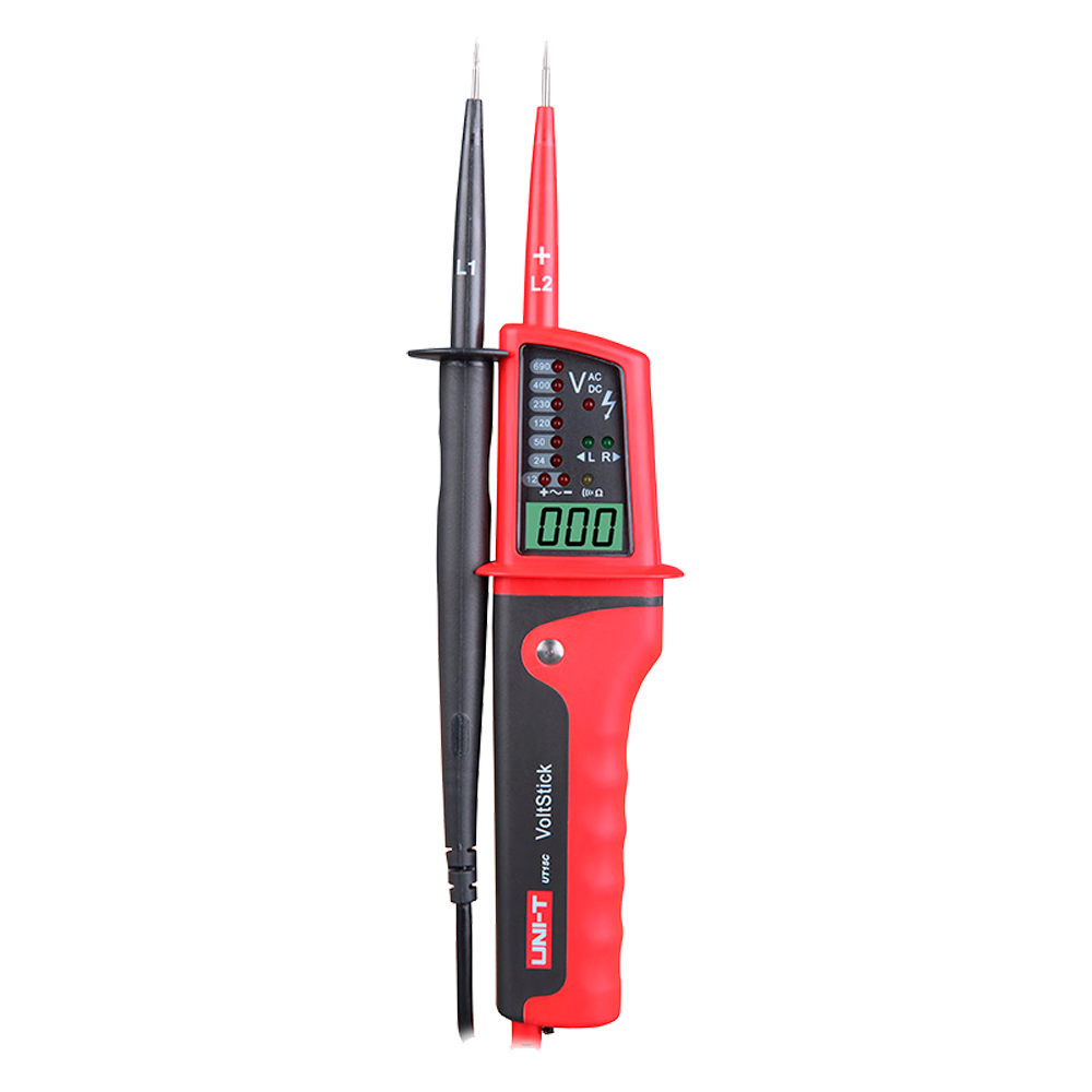 Misuratore di tensione a penna con display LCD - Misurazione della tensione AC e DC - Avviso acustico e LED visibile per continuità  - Waterproof IP65 - Test di continuità  - Indicatore di cavo neutro o sotto tensione