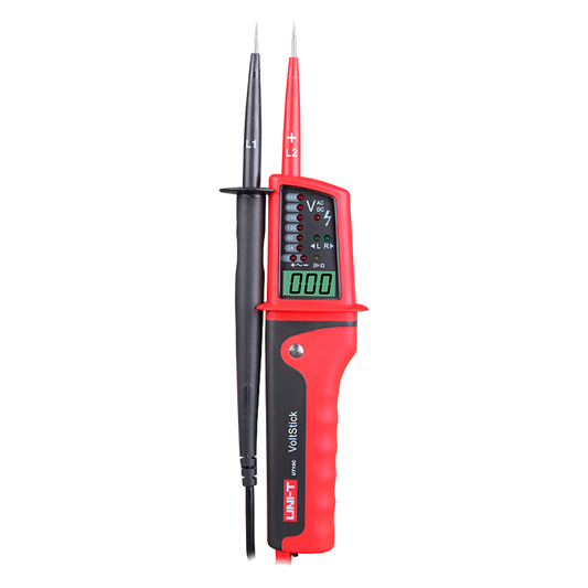 Misuratore di tensione a penna con display LCD - Misurazione della tensione AC e DC - Avviso acustico e LED visibile per continuità  - Waterproof IP65 - Test di continuità  - Indicatore di cavo neutro o sotto tensione