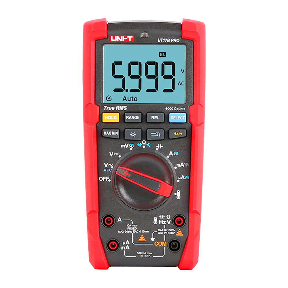 Multimetro digitale True RMS - Misurazione della tensione DC e AC fino a 1000V - Misurazione dell'intensità  DC e AC fino a 10A - Misurazione della resistenza e della capacitanza - Misura della temperatura - Cicalino per test di continuità  | Test dei diodi