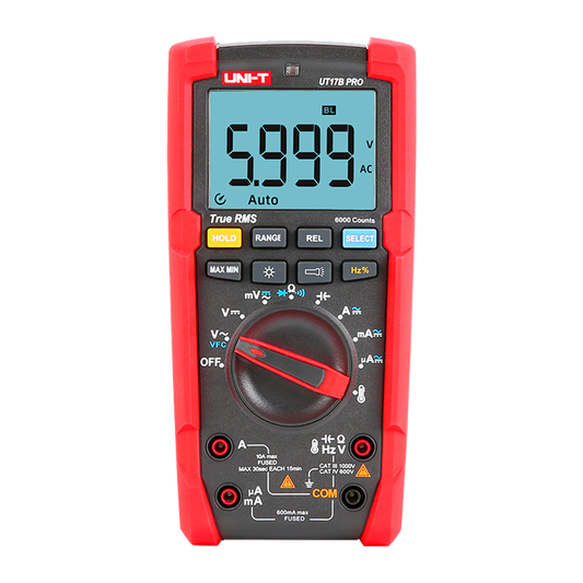 Multimetro digitale True RMS - Misurazione della tensione DC e AC fino a 1000V - Misurazione dell'intensità  DC e AC fino a 10A - Misurazione della resistenza e della capacitanza - Misura della temperatura - Cicalino per test di continuità  | Test dei diodi