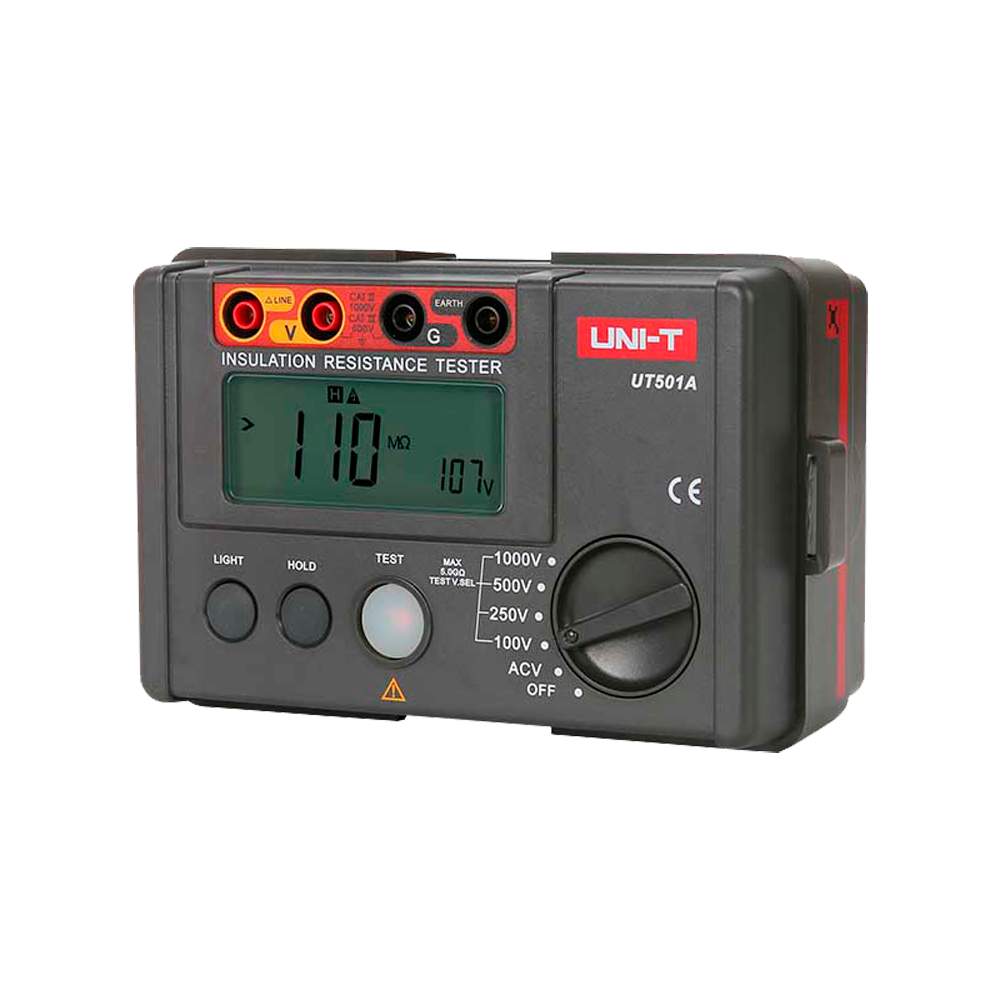 Misuratore di resistenza di isolamento elettrico - Display LCD fino a 2000 conteggi - Misurazione della tensione AC fino a 750V - Spegnimento automatico - Intervalli 100V/250V/500V/1000V