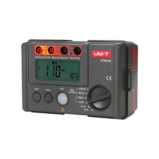 Misuratore di resistenza di isolamento elettrico - Display LCD fino a 2000 conteggi - Misurazione della tensione AC fino a 750V - Spegnimento automatico - Intervalli 100V/250V/500V/1000V