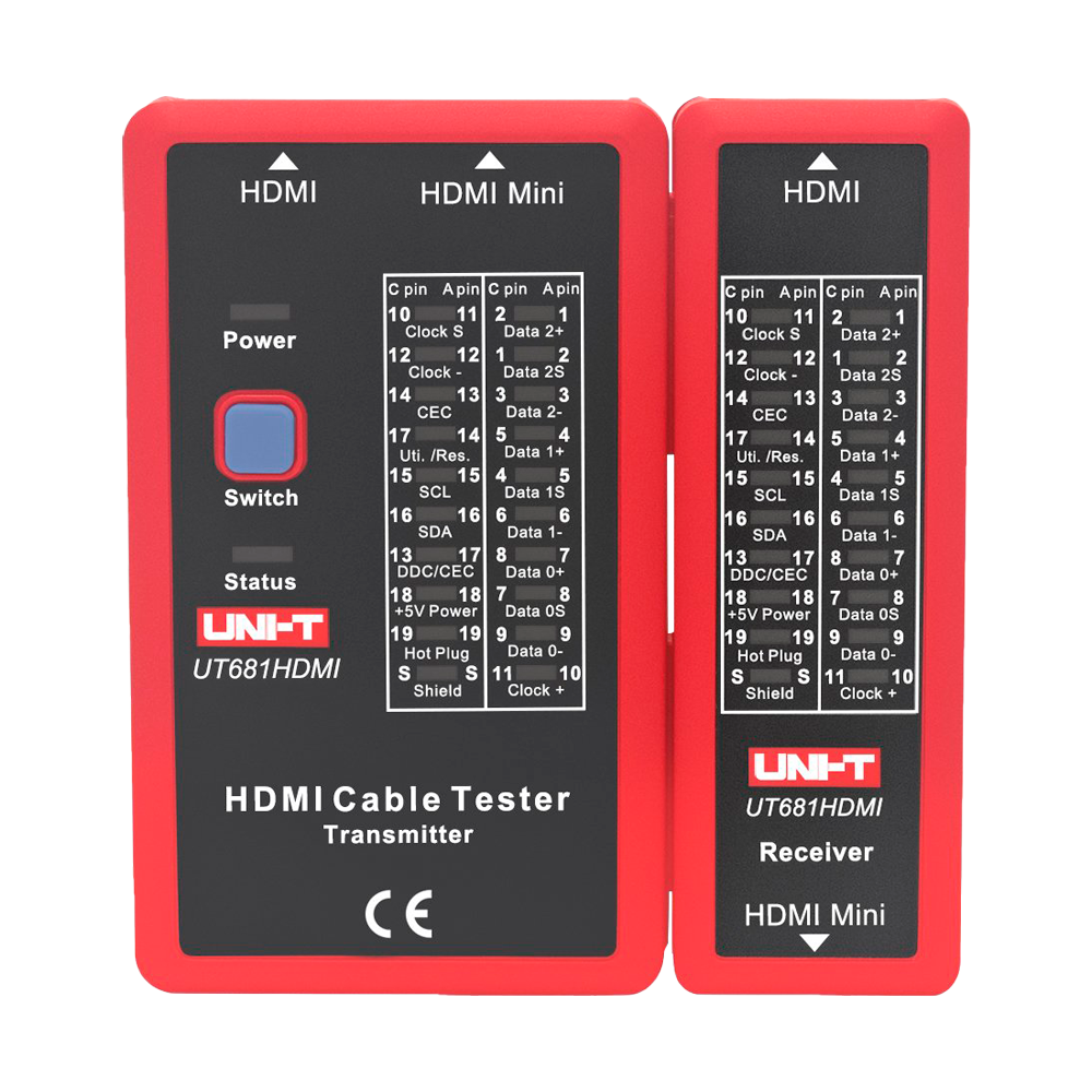 Tester di cavi - Controllo di stato dei cavi HDMI/MINI-HDM - Valutazione di cavi in cortocircuito e incrociati -  Controllo dello stato della schermatura dei cavi - Modalità  di test di scansione - Spegnimento automatico