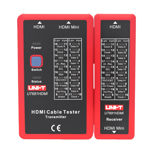 Tester di cavi - Controllo di stato dei cavi HDMI/MINI-HDM - Valutazione di cavi in cortocircuito e incrociati -  Controllo dello stato della schermatura dei cavi - Modalità  di test di scansione - Spegnimento automatico