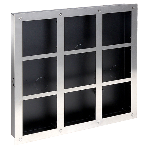 Panello frontale e cassa di registrazione - Specifico per videocitofoni - Compatibile con moduli XS-V2000E-M(X) - Fino a 9 moduli - Cassa fabbricata in acciaio - Pannello fabbricato in acciaio inossidabile