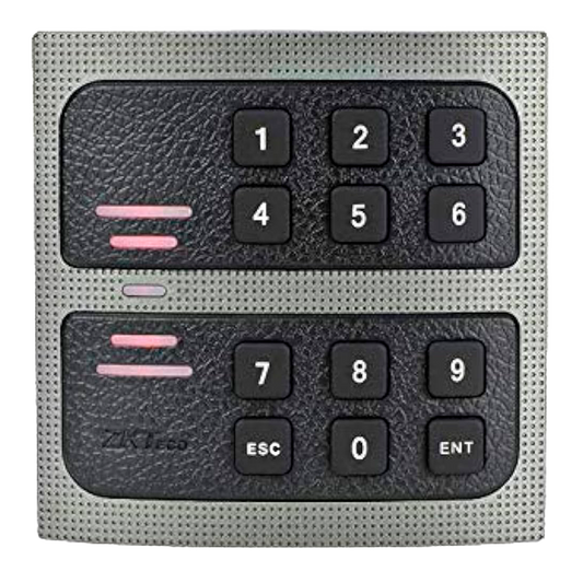 Lettore di accesso - Accesso tramite scheda MF/LEGIC/HID/Felica e PIN - indicatore LED e acustico - Wiegand 34 - Compatibile con i controller ZKTeco - Adatto per esterni IP64