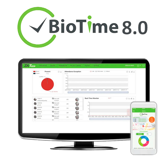 Licenza per app di rilevazione presenze e controllo accessi - Capacità  60 utenti - Pagamento unico - Multilingue | Funzioni avanzate - Molteplici rapporti di orari - Richiede ZK-BIOTIME8-x