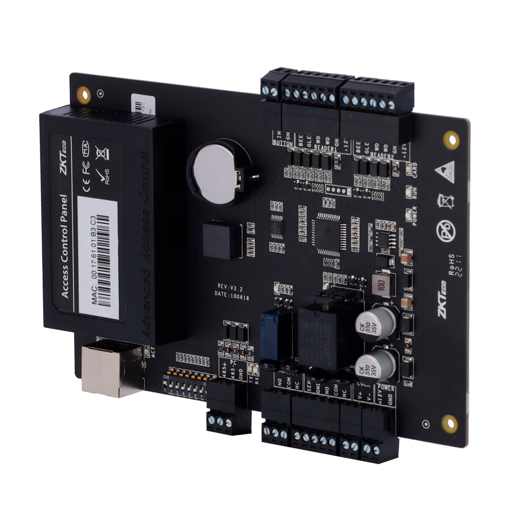 Controller di accessi RFID - Accesso con scheda o password - Comunicazione TCP/IP | RS485 - 2 lettori Wiegand - Uscita Relè per 1 porta - ZKBioCV