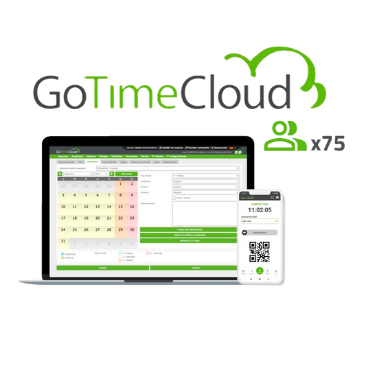 Licenza per il controllo accessi e presenze - Basato su Cloud | Pagamento annuale - Pacchetto di 75 utenti - Monitoraggio da remoto con localizzazione GPS - Generazione ed esportazione di diversi report - Multilingue | Funzioni avanzate