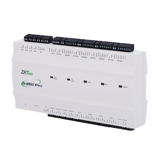 Controller di accessi biometrico - Accesso tramite impronta digitale, tessera o password - Comunicazione TCP/IP | RS485 - 4 lettori Wiegand | 8 lettori RS485 - Uscita Relè per 4 porte - ZKBioCV