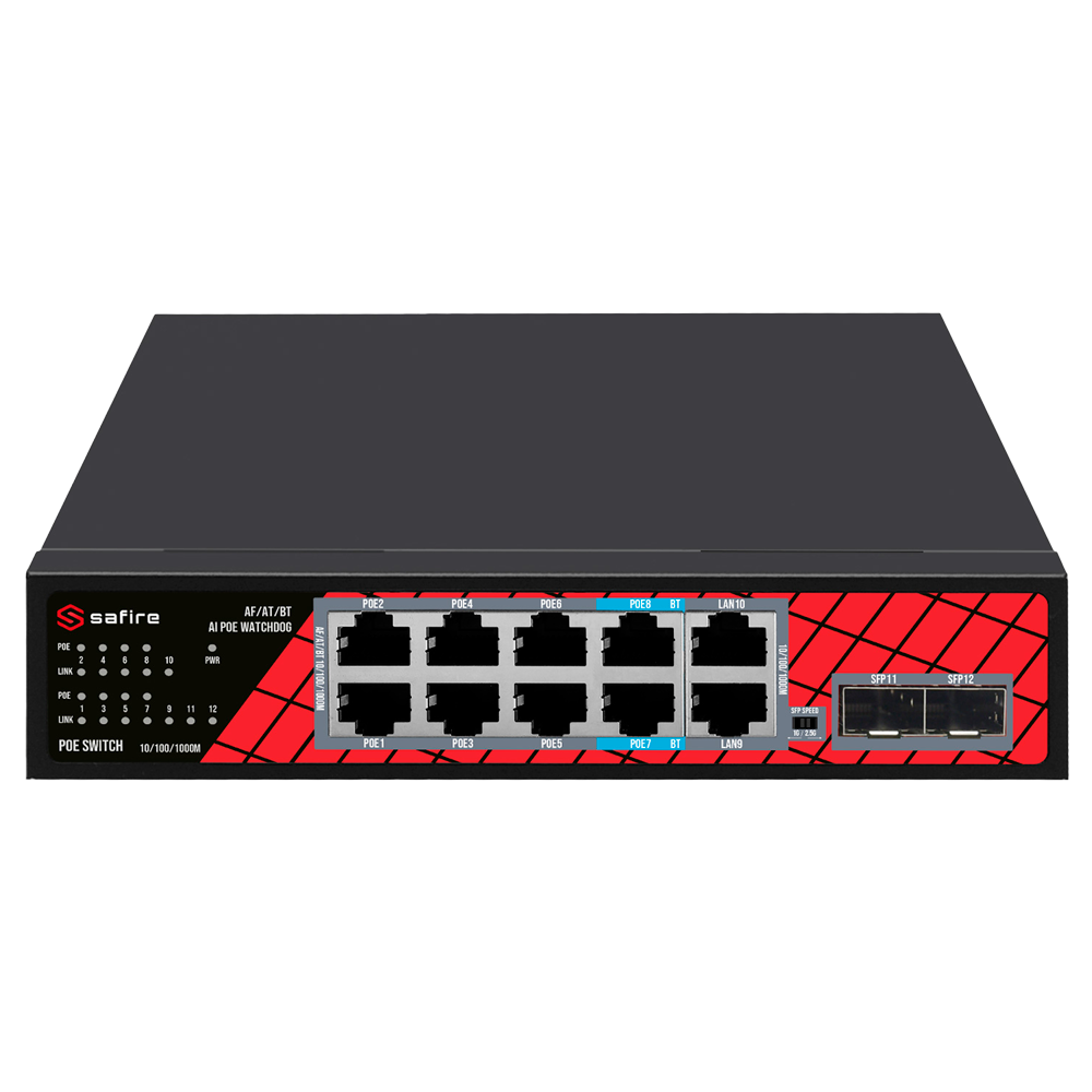 Safire - Switch PoE non gestito Gigabit - SF-SW1208HIPOE-GMF-120