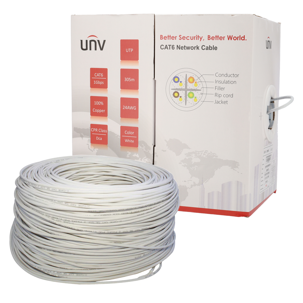 Uniview - Cavo UTP Cat. 6 OFC 300 m CPR Dca - UV-UTP6-300-BC24AWG-DCA-B-W