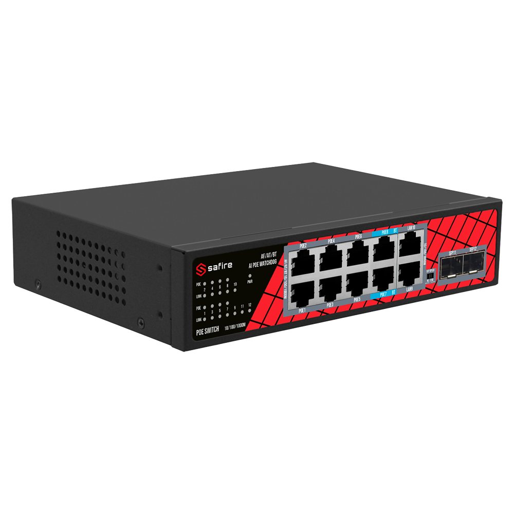 Safire - Switch PoE non gestito Gigabit - SF-SW1208HIPOE-GMF-120