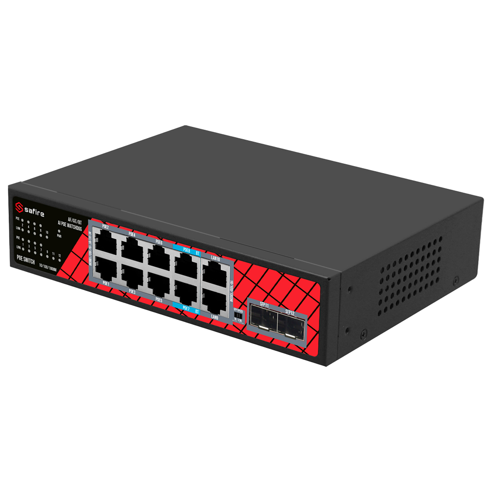 Safire - Switch PoE non gestito Gigabit - SF-SW1208HIPOE-GMF-120