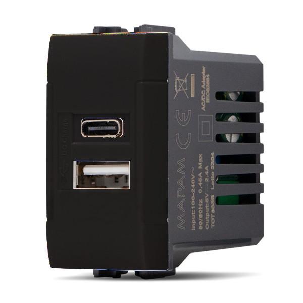 MAP833N DOPPIA PRESA CARICABATTERIA USB A E C 5V 2,4A SERIE ART COMPATIBILE LIVING