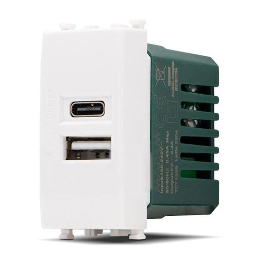 MAP633B DOPPIA PRESA CARICABATTERIA USB A E C 5V 2,4A SERIE GEM COMPATIBILE PLANA